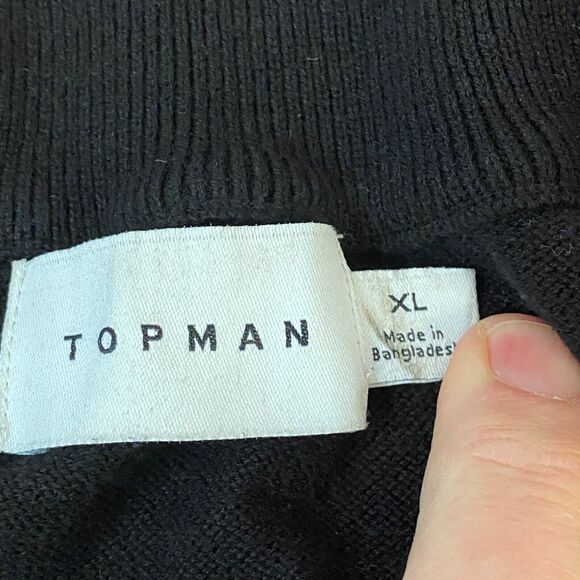 Topman Sweater Mens XL Slim Black Mock Neck 1/4 Zip Cotton Knit Long Sleeve - Picture 3 of 9